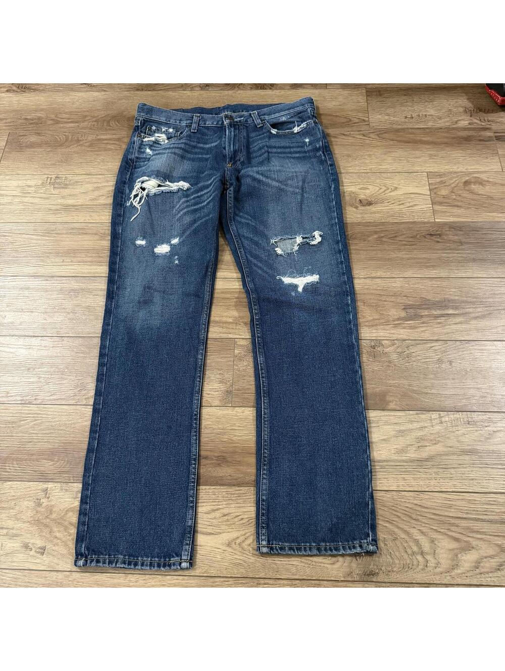 Hollister Men's Slim Straight Jeans 34x32 Blue Ripped Denim